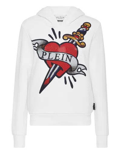 Philipp Plein Cropped Hoodie Man Fit Love Tattoo In White