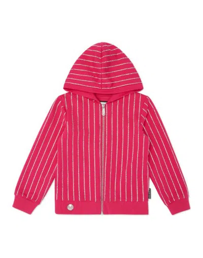 Philipp Plein Kids'  Cropped Hoodie Sweatjacket Crystal Girl In Fuxia