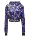 Philipp Plein Cropped Hoodie Sweatjacket Flowers In Black