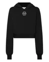 Philipp Plein Cropped Hoodie Sweatshirt Crystal Hexagon In Black