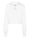 Philipp Plein Cropped Hoodie Sweatshirt Crystal Hexagon In White