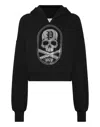 PHILIPP PLEIN CROPPED HOODIE SWEATSHIRT STRASS SKULL & BONES