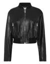 Philipp Plein Cropped Leather Bomber Embossed Signature In Black