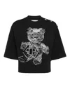 Philipp Plein Cropped Round Neck T-shirt 3d Teddy In Black