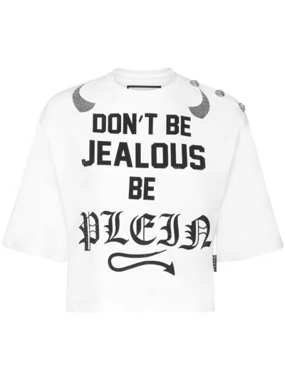 Philipp Plein Cropped Round-neck T-shirt In White