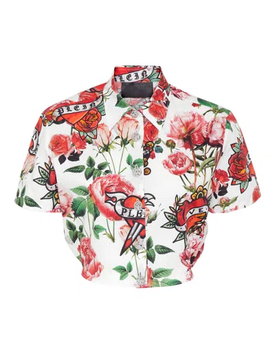 Philipp Plein Cropped Shirt With Tie Detail Love In Multi