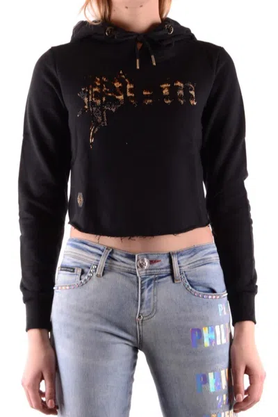 Philipp Plein Cropped Sweatshirt With Metallic Logo In Black