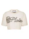 Philipp Plein Crystal Signature Cropped T-shirt In Neutral