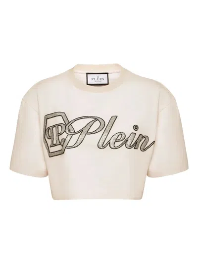 PHILIPP PLEIN CROPPED T-SHIRT `CRYSTAL` SIGNATURE