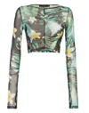 Philipp Plein Hawaii-print Cropped Top In Green