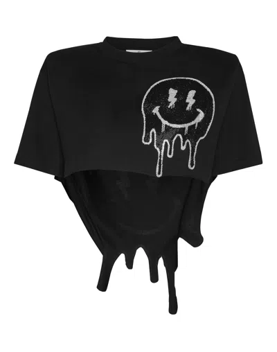 Philipp Plein Smiley-face Cropped T-shirt In Black