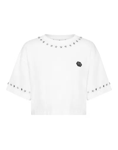 Philipp Plein Cropped T-shirt Stars In White
