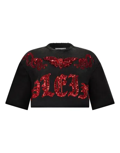 Philipp Plein Cropped T-shirt Butterfly Tattoo In Animal Print