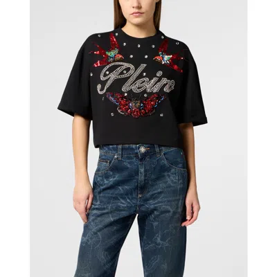 Philipp Plein Cropped T-shirt Tattoo Strass Women In Black