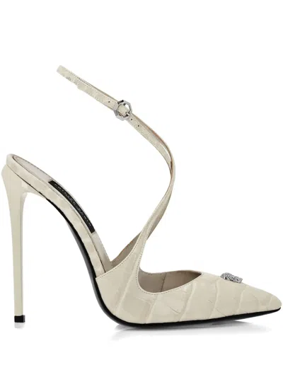 Philipp Plein Crossing Crocco Print Pumps In 中性色