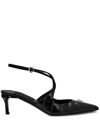 Philipp Plein Crossing Crocco-print Pumps In Black