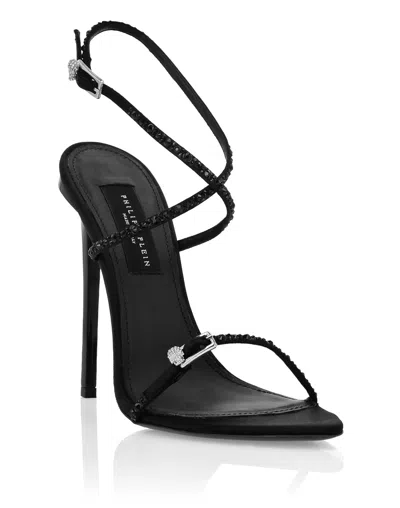 Philipp Plein Crossing High Heels Sandals 12 Strass In Black