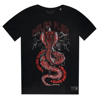 Pre-owned Philipp Plein Crystal Cobra Snake Cotton T-shirt In Black