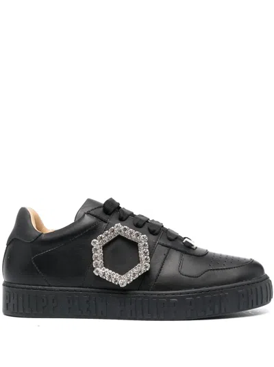 Philipp Plein Crystal-detailed Leather Sneakers In Black