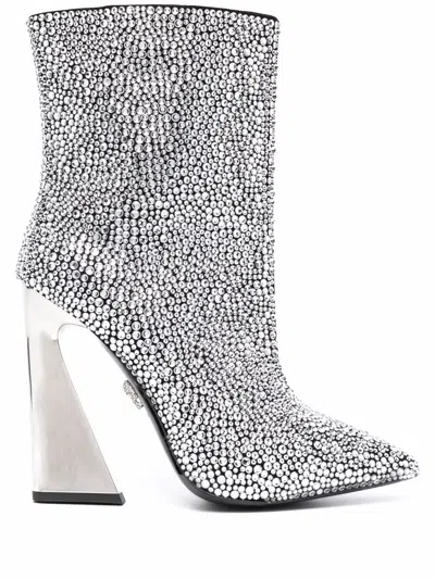Philipp Plein Crystal-embellished Ankle Boots In Silber