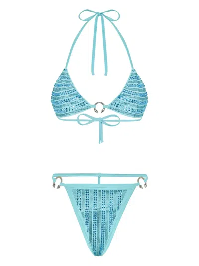 Philipp Plein Crystal-embellished Bikini In Blue