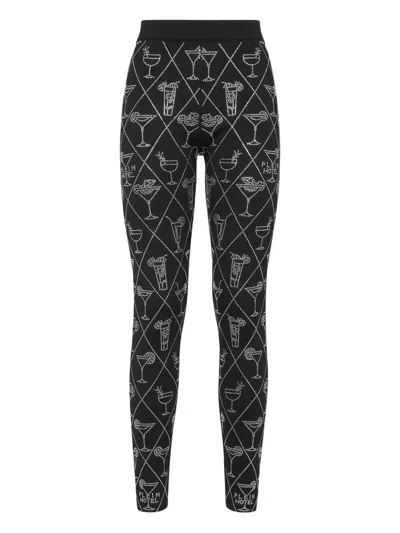Philipp Plein Crystal-embellished Cocktail-motif Leggings In Black