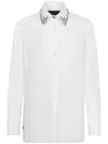 Philipp Plein Crystal-embellished Cotton Shirt In 白色