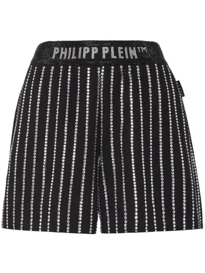 Philipp Plein Crystal-embellished Cotton Shorts In Black