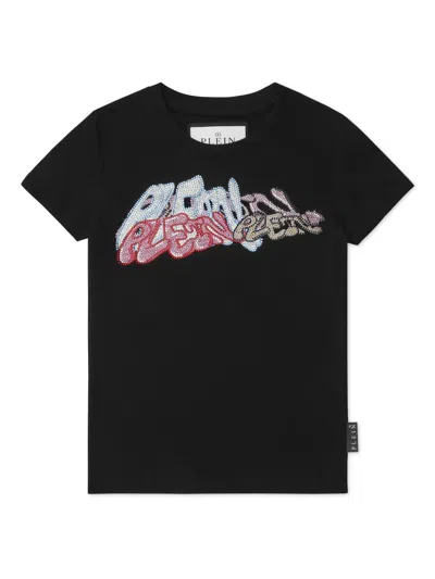 Philipp Plein Kids' Crystal-embellished Cotton T-shirt In Black