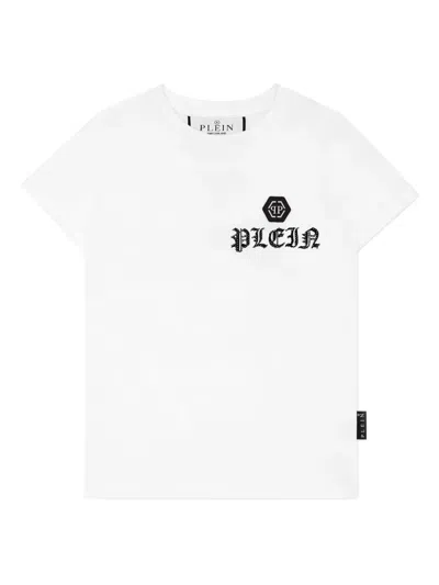 Philipp Plein Kids' Crystal-embellished Cotton T-shirt In Weiss