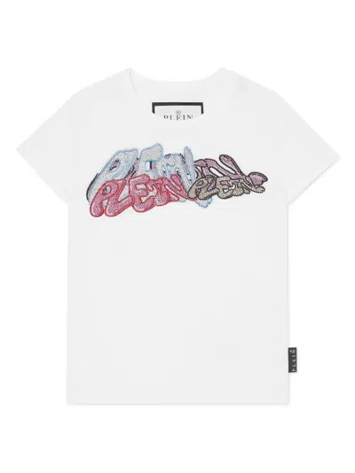 Philipp Plein Kids' Crystal-embellished Cotton T-shirt In White