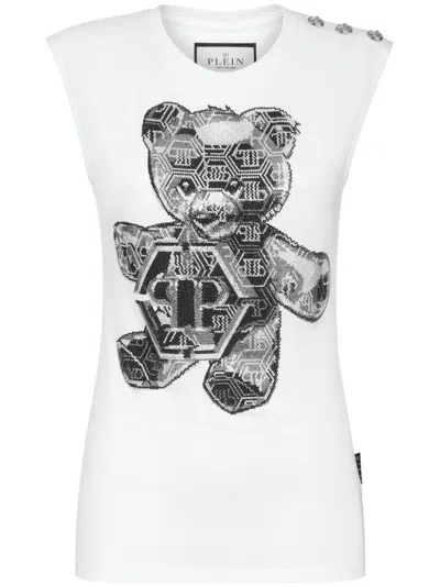 Philipp Plein Crystal-embellished Cotton Tank Top In White