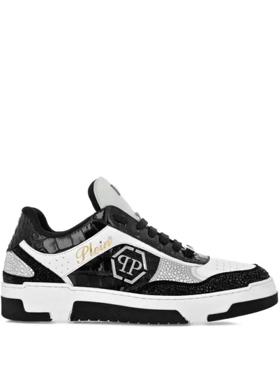 Philipp Plein Crystal-embellished Crocodile-effect Sneakers In Black