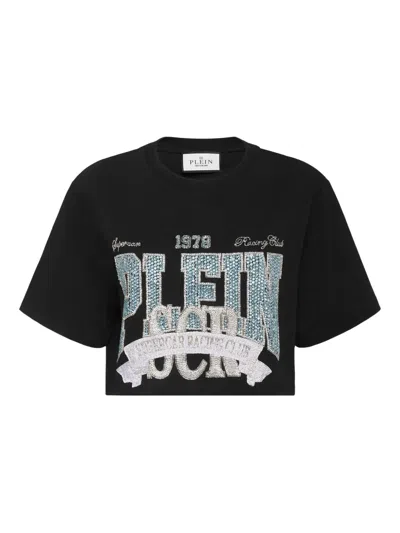 Philipp Plein Crystal-embellished Cropped T-shirt In Black