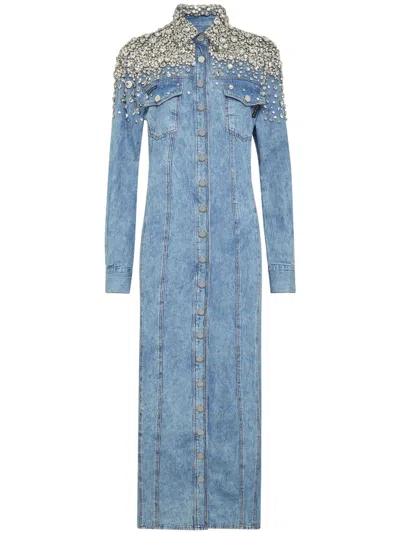 Philipp Plein Crystal-embellished Denim Maxi Dress