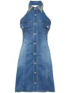 Philipp Plein Crystal-embellished Denim Minidress In Blue