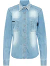 Philipp Plein Crystal-embellished Denim Shirt In 蓝色