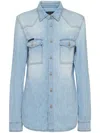 Philipp Plein Denim Regular Shirt Crystal Skull In Blue