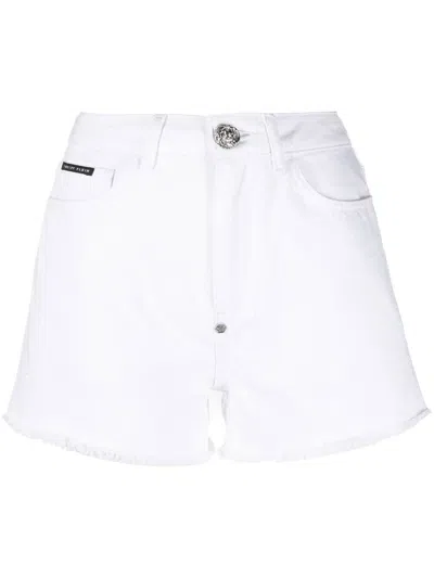 Philipp Plein Crystal-embellished Denim Shorts In White