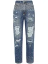 Philipp Plein Crystal-embellished Distressed-denim Trousers In Blue