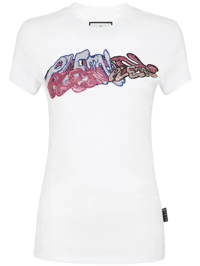 Philipp Plein T-shirt Sexy Pure With Crystals Bombing Graffiti In White
