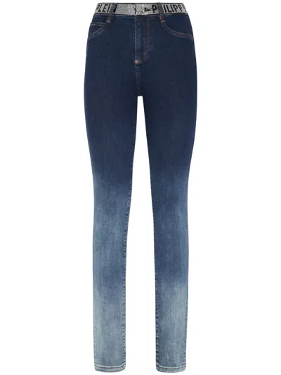 Philipp Plein Crystal-embellished High-waist Jeans In Blue