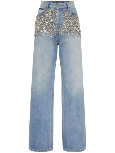 Philipp Plein Crystal-embellished Jeans In "13mi Salt' N' Pepa"