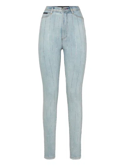 Philipp Plein Crystal-embellished Jeans In Blue