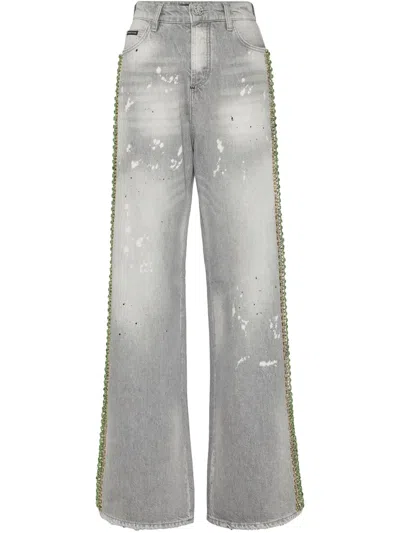 Philipp Plein Crystal-embellished Jeans In Grey
