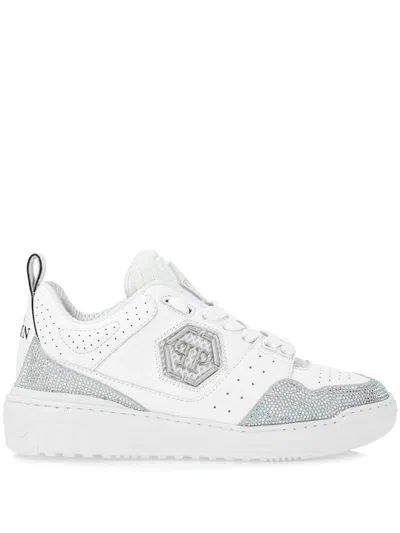 Philipp Plein Crystal-embellished Leather Sneakers In Multi