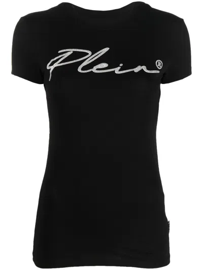 Philipp Plein Crystal-embellished Logo Cotton T-shirt In Black