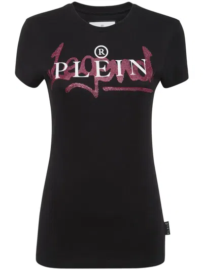 Philipp Plein Crystal-embellished Logo-print T-shirt In Black