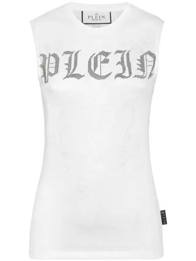 Philipp Plein Crystal-embellished Logo-print Tank Top In White