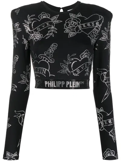 Philipp Plein Langarmshirt Mit Kristallen In Black